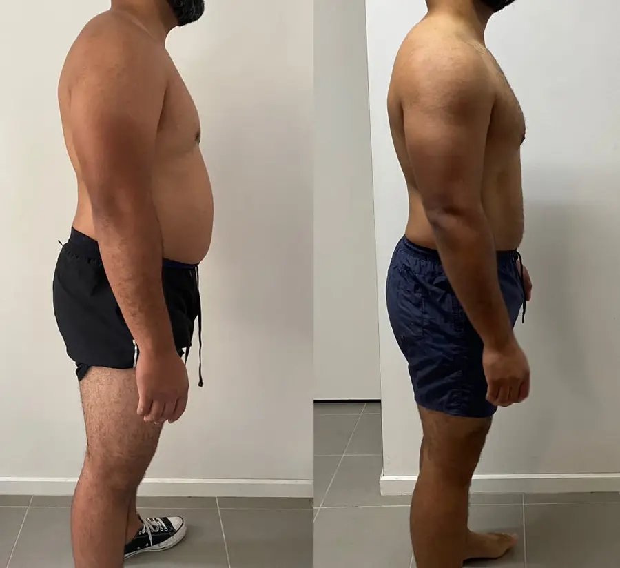 Client fat loss transformation before and after